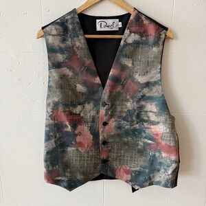 Vintage | Abstract Print Vest Multicolor Artsy Grunge 90s Button | Size Large
